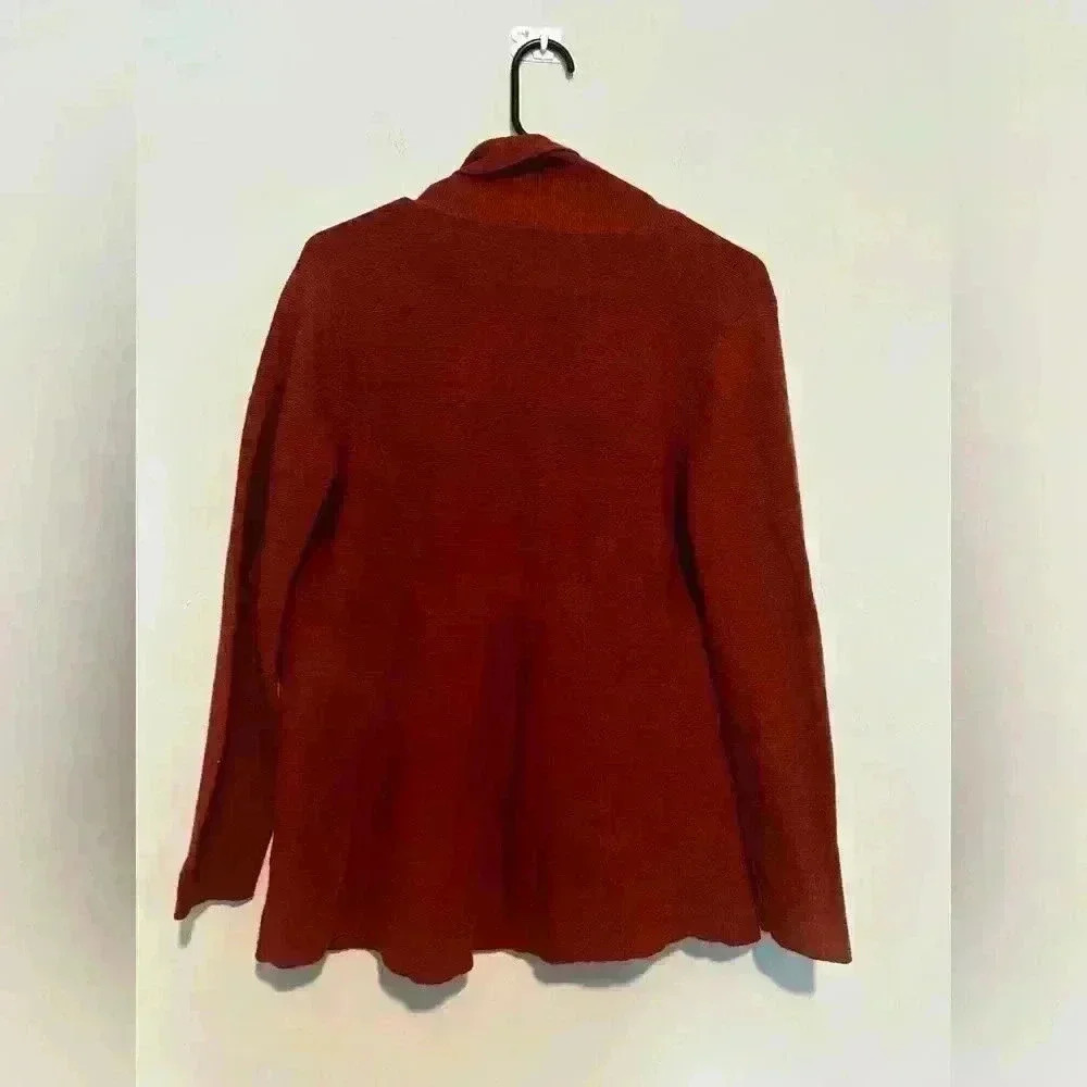 Eileen Fisher Womens Small Open Cardigan 100% Wool Knit Orange/Burgundy - Picture 5 of 5